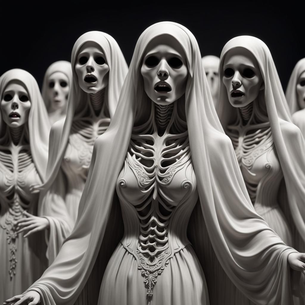 Detailed Female Ghosts Singing at Funeral