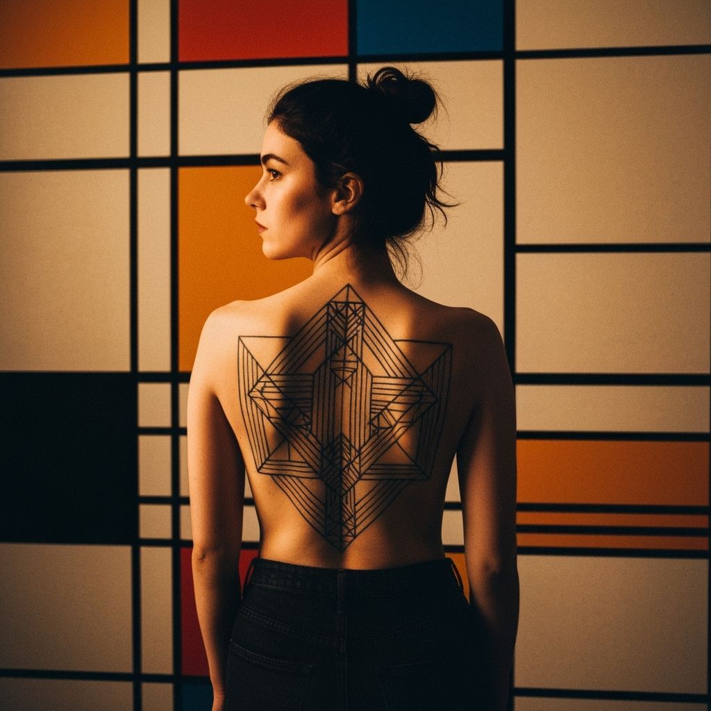 Geometric Tattooed Woman in Abstract Expressionism