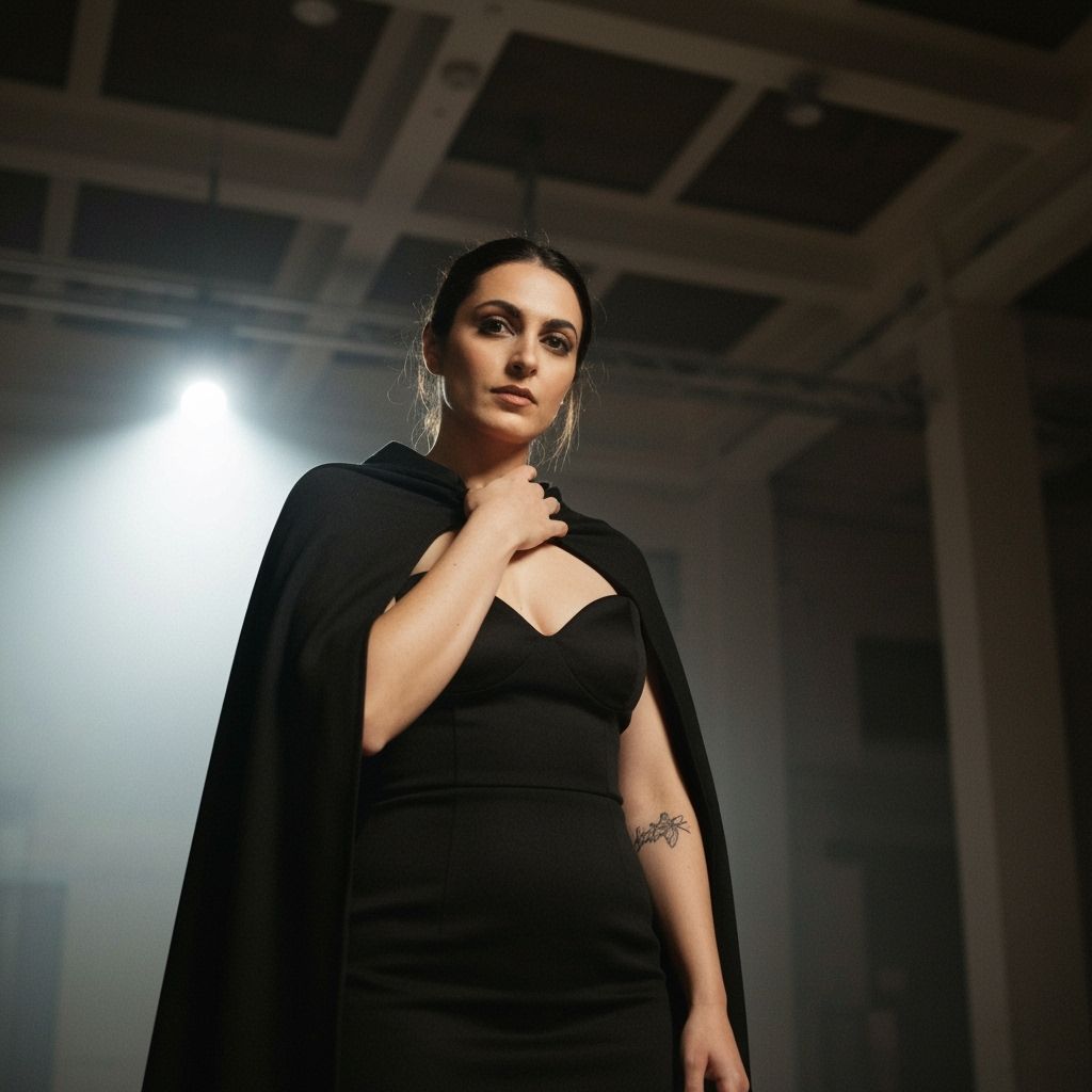 Elegant Woman with Geometric Tattoo in Abstract Style