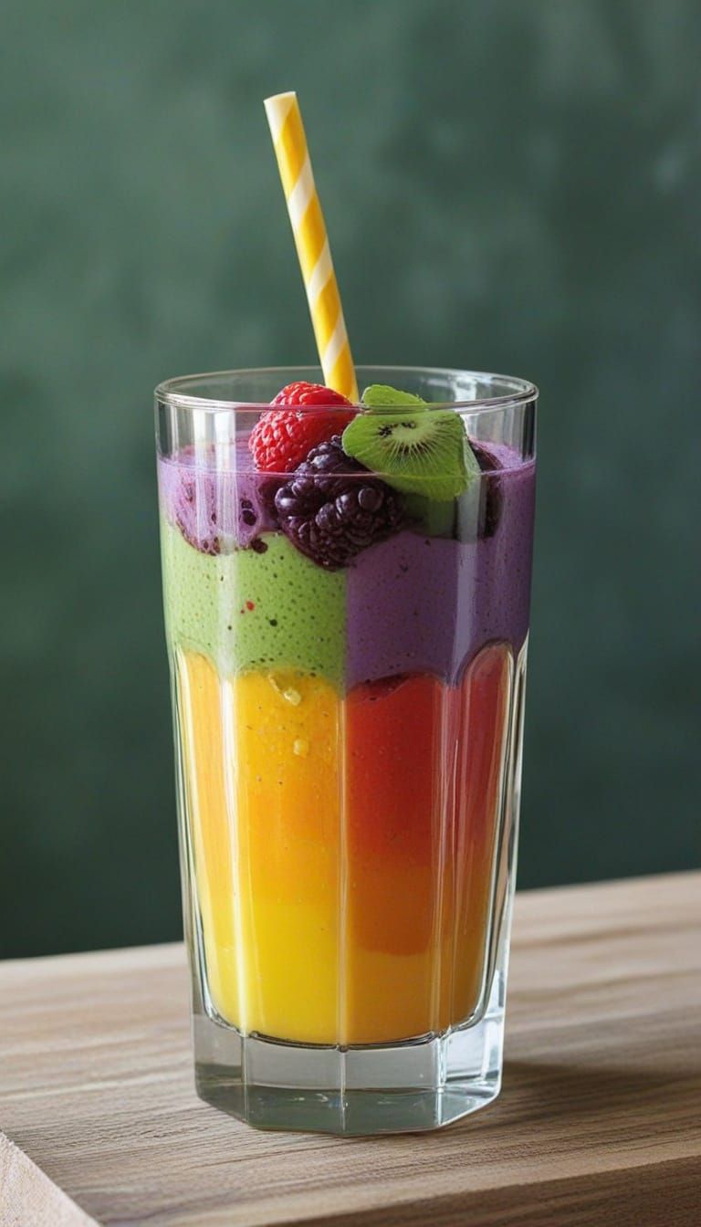 Vibrant Rainbow Smoothie Layers in Glass