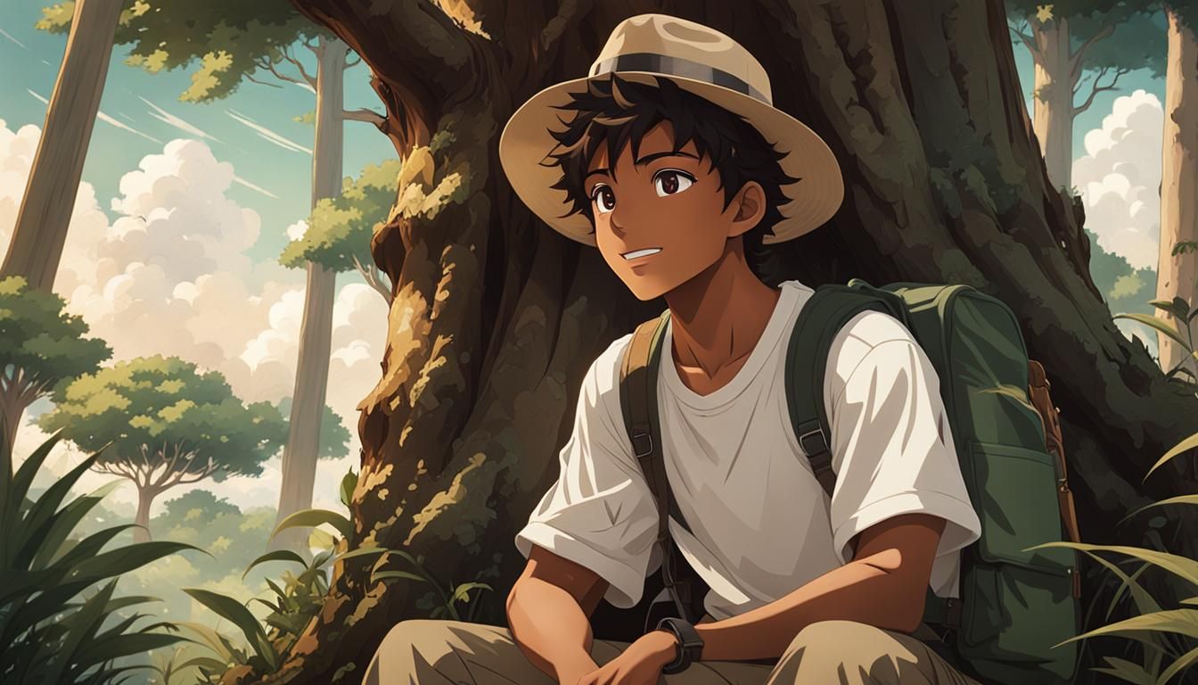 Anime Teen Explorer in Savannah Illustration