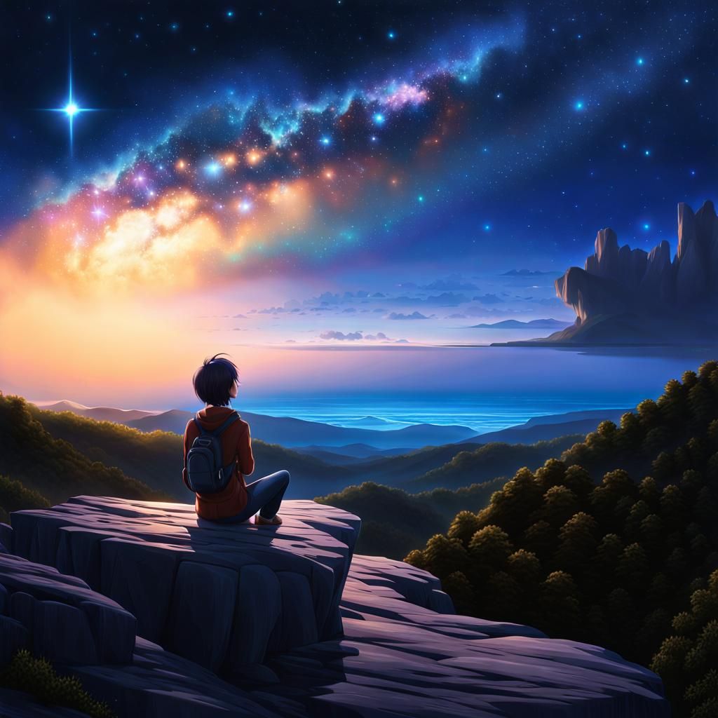 Stargazer on Glass Cliff in Ethereal Digital Art