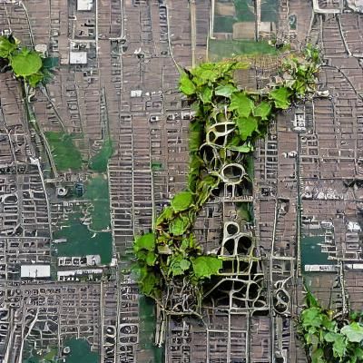 Ruins of New York City overgrown with vines