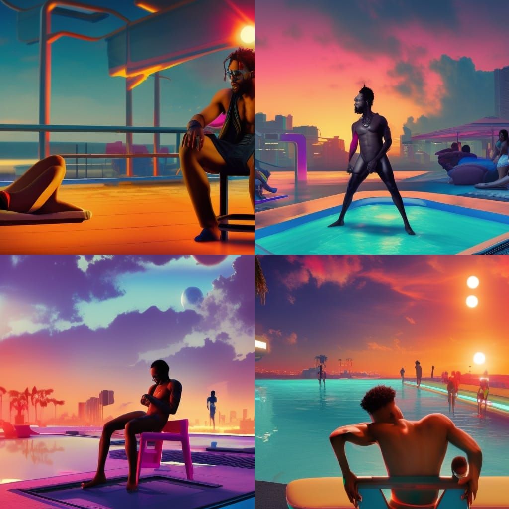 Cyberpunk Sunset Pool Party: Neon Dreams