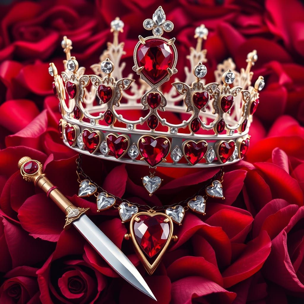 Whimsical Fantasy Portrait of Queen of Heart's Crown Jewels