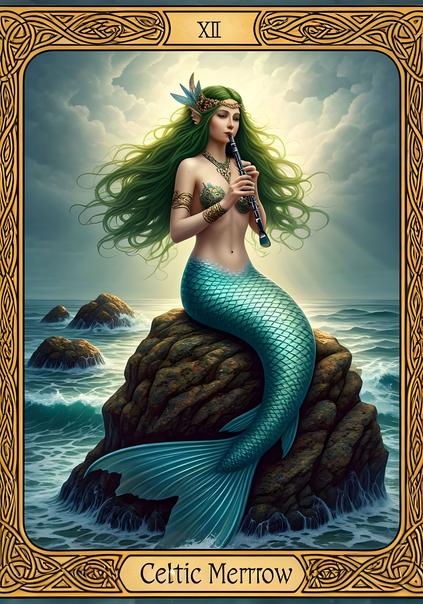 Celtic Merrow Mermaid on Rock, 3D Render