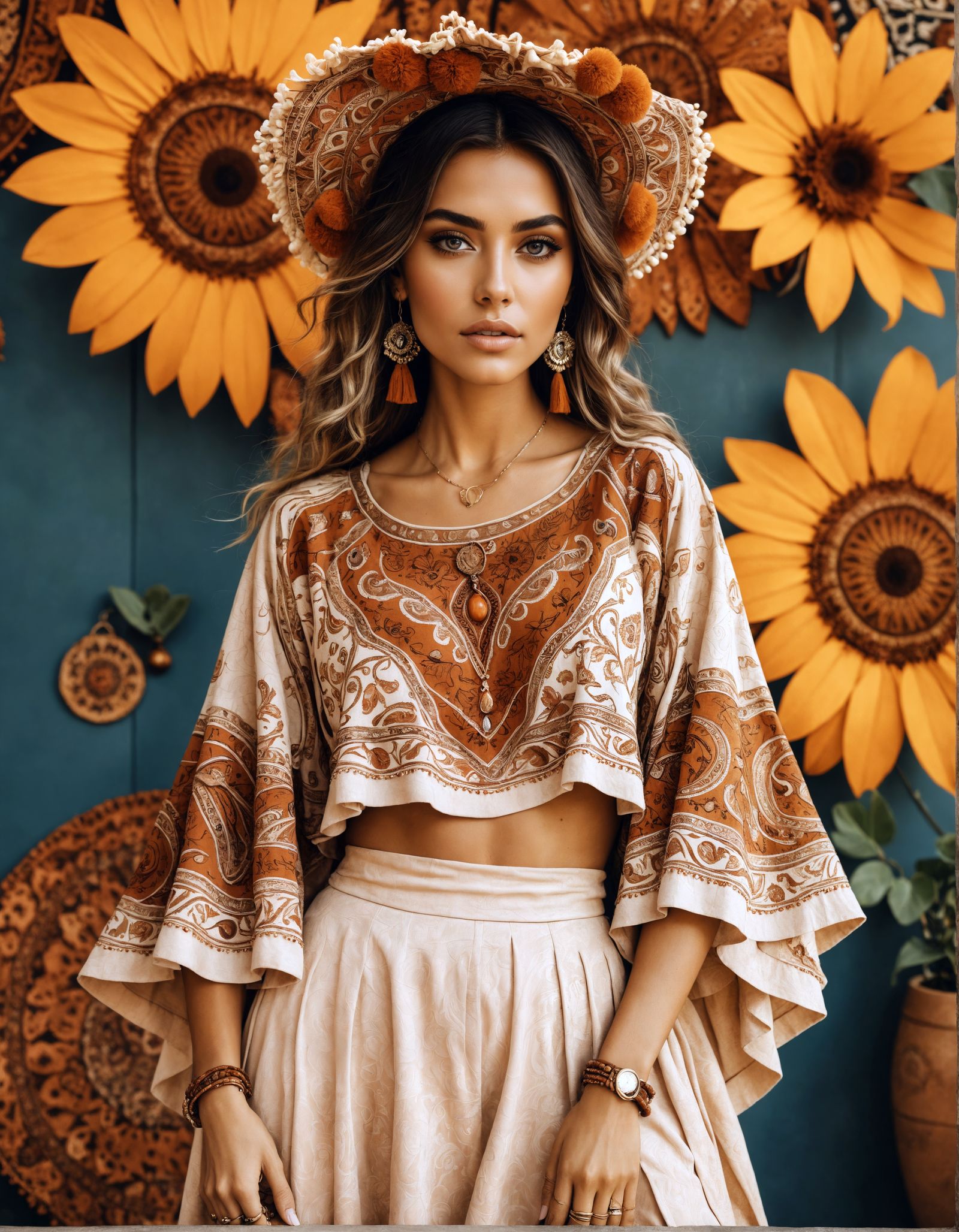 Bohemian Goddess in Whimsical Floral Crown