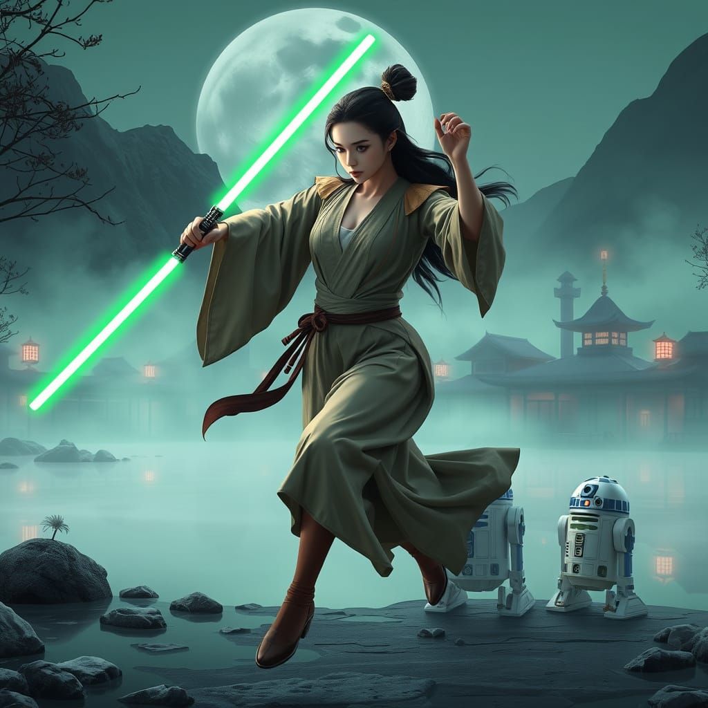 Jedi Woman Battles Robots in Edo Japan: Anime Style