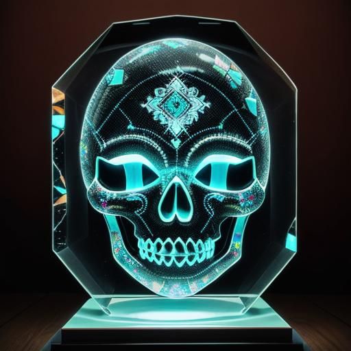 Bioluminescent Ancient Masks in Museum Exhibit