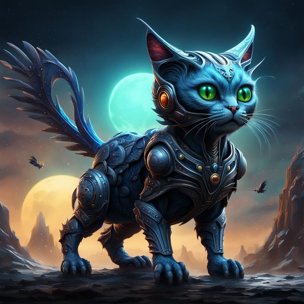 Cat-Bird Hybrid Alien in Detailed Fantasy Art