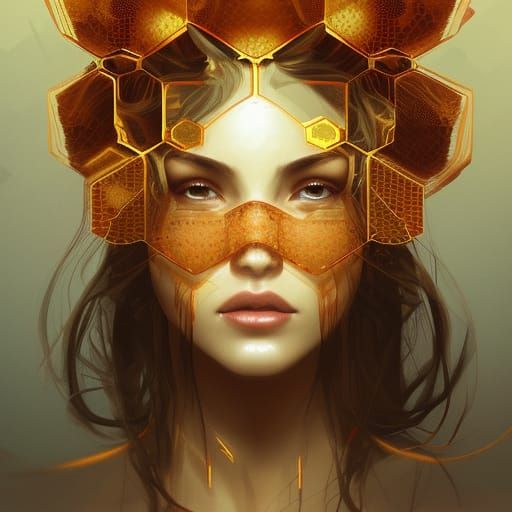 Honeycomb Headdress Portrait in Hyperdetailed Style