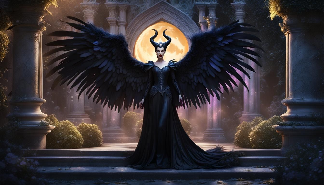 Maleficent in Moonlit Garden: Fantasy Book Cover Art