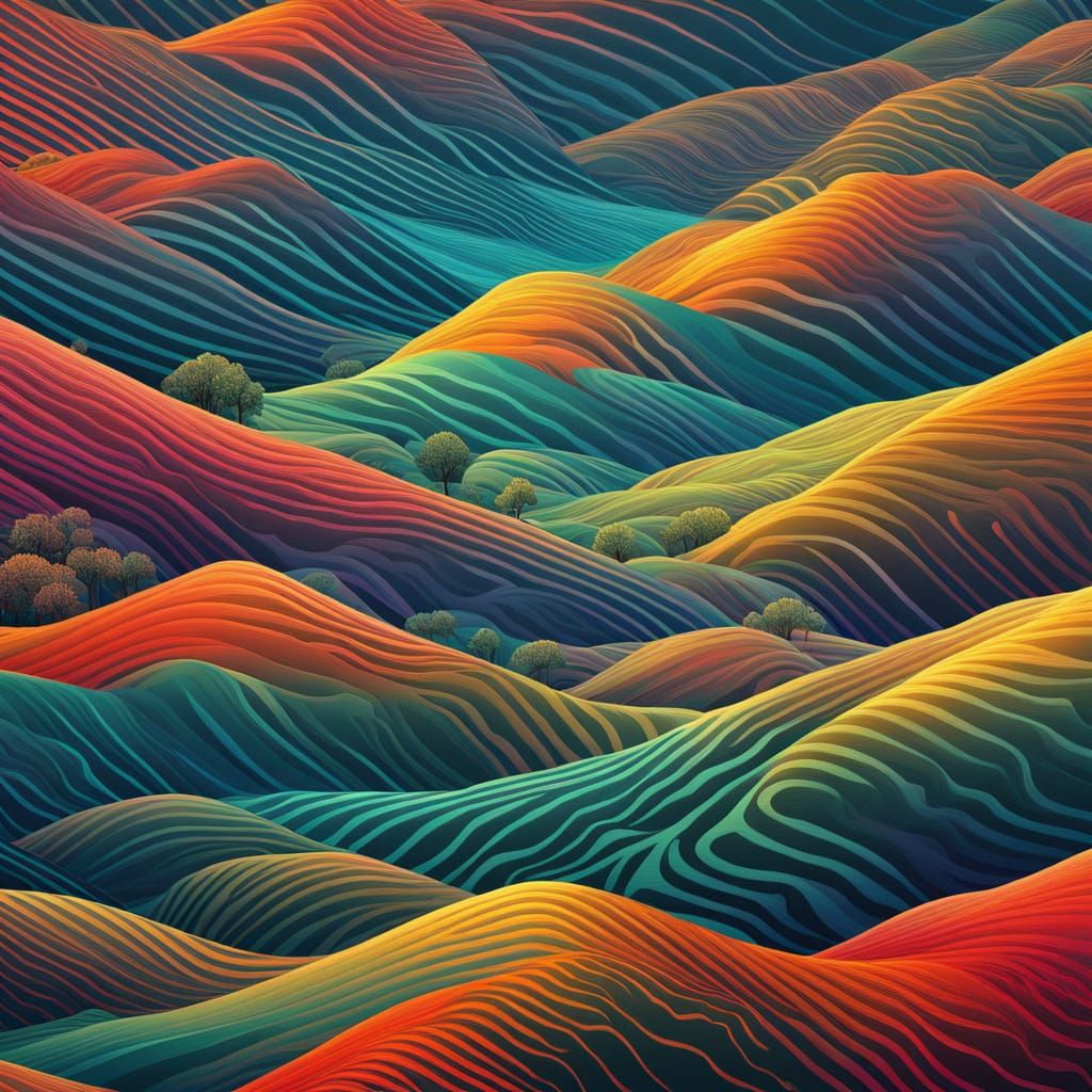 Surreal Striped Landscape in the Style of M.C. Escher