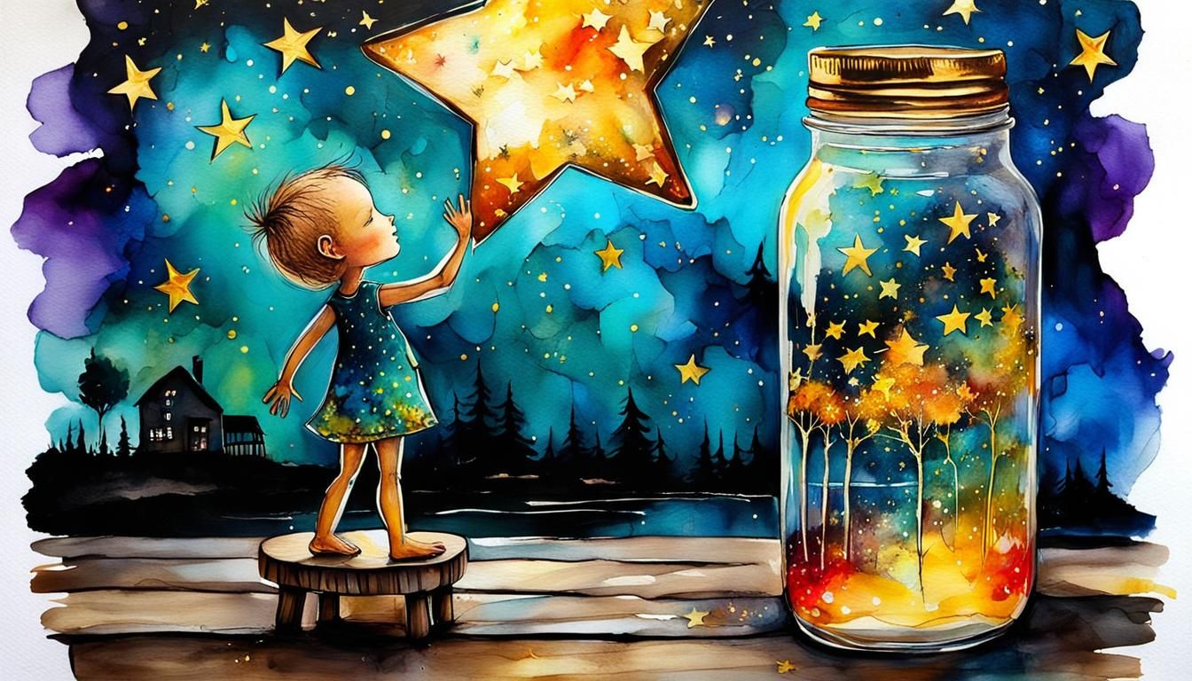 Radiant Baby Reaching for Star: Alcohol Ink Art
