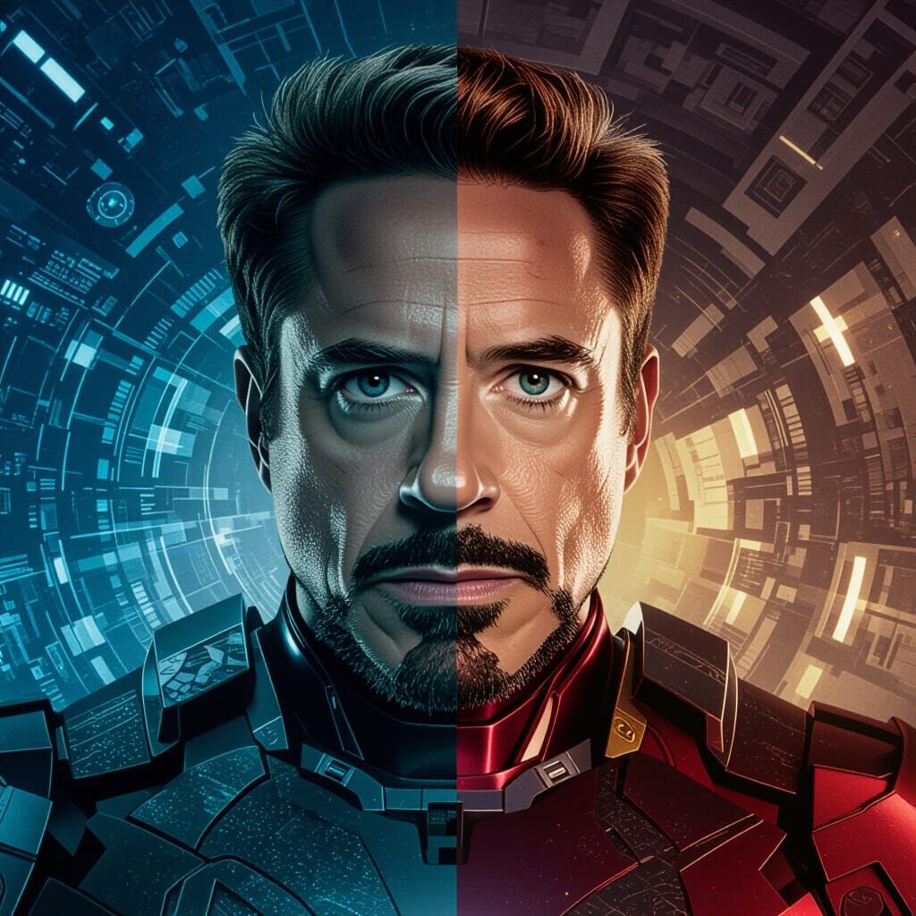 Iron Man Split: Cinematic Poster of Duality
