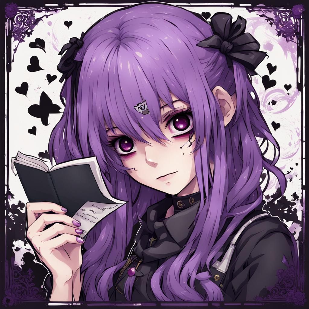 Gothic Anime Girl with Scar, Eye Patch, and Letter