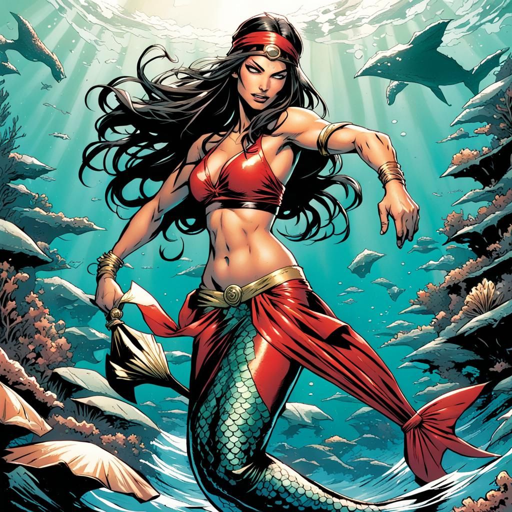 Elektra Mermaid in Comic Book Art Style