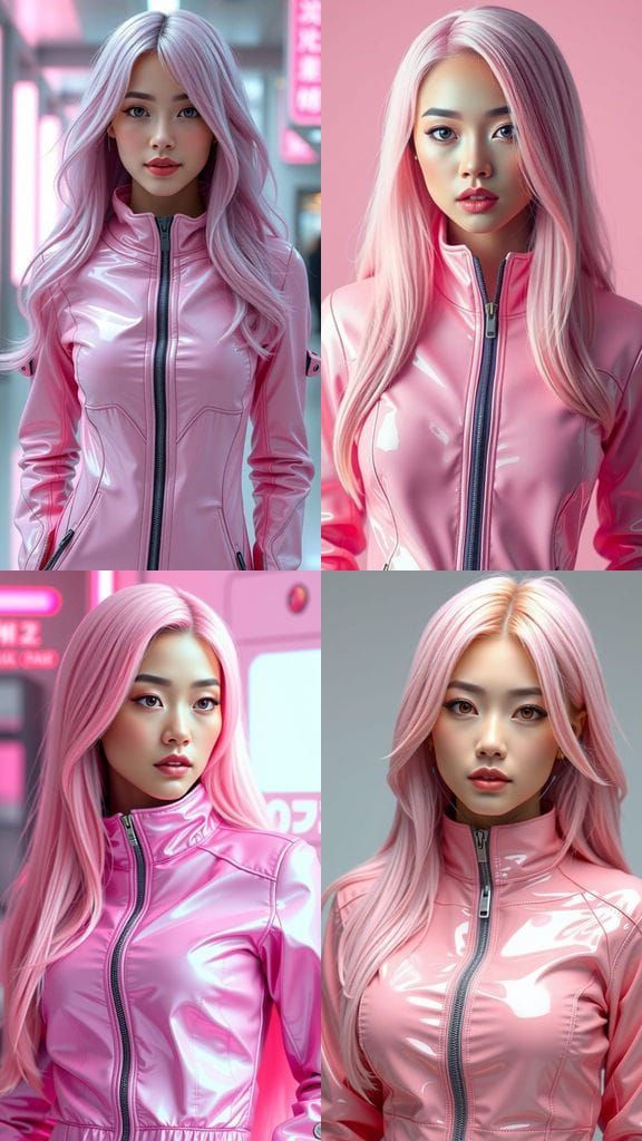 Japanese Woman with Pink Hair in Futuristic Style