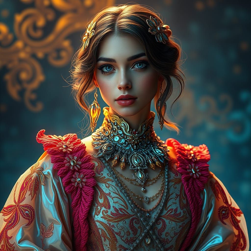 Hyperrealistic Portrait of a Dazzling Woman in Vibrant, Futu...