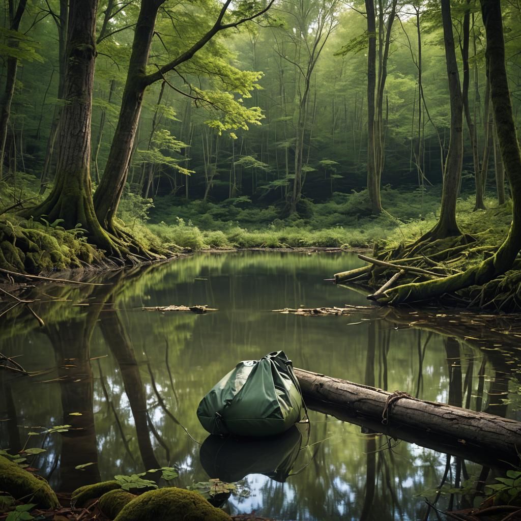 Eerie Sleeping Bag Drifts on Forest Lake