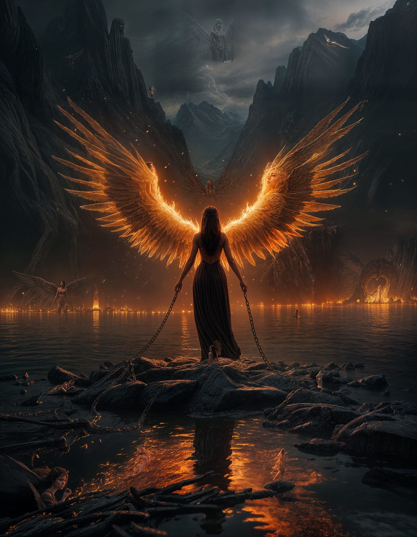 Angelic Woman Chained in Lake of Fire