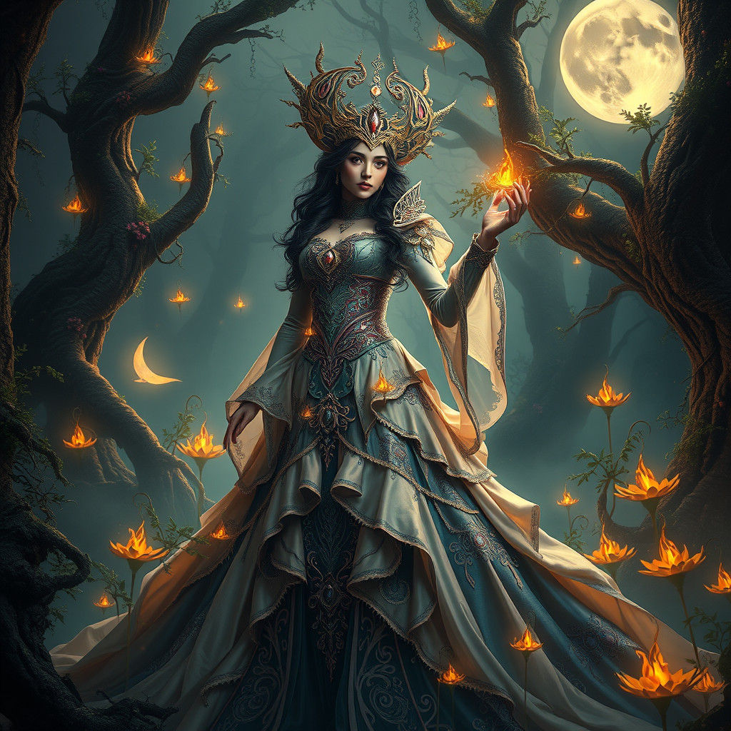 Mystical Sorceress in Enchanted Forest: Matte Painting