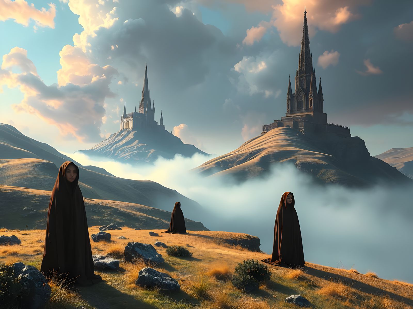 Breathtaking Surreal Landscape with Mysterious Figures
