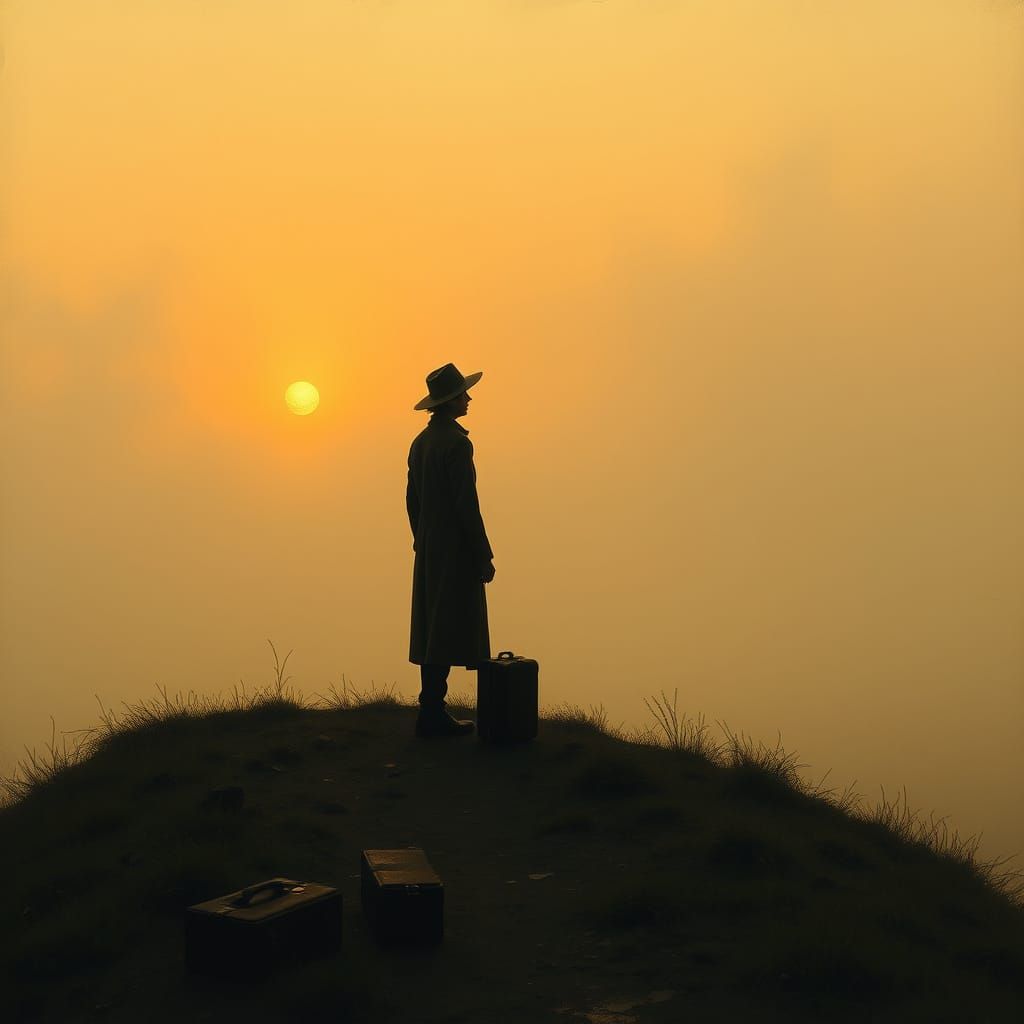 Elegant Traveler Embracing a Muted Dawn