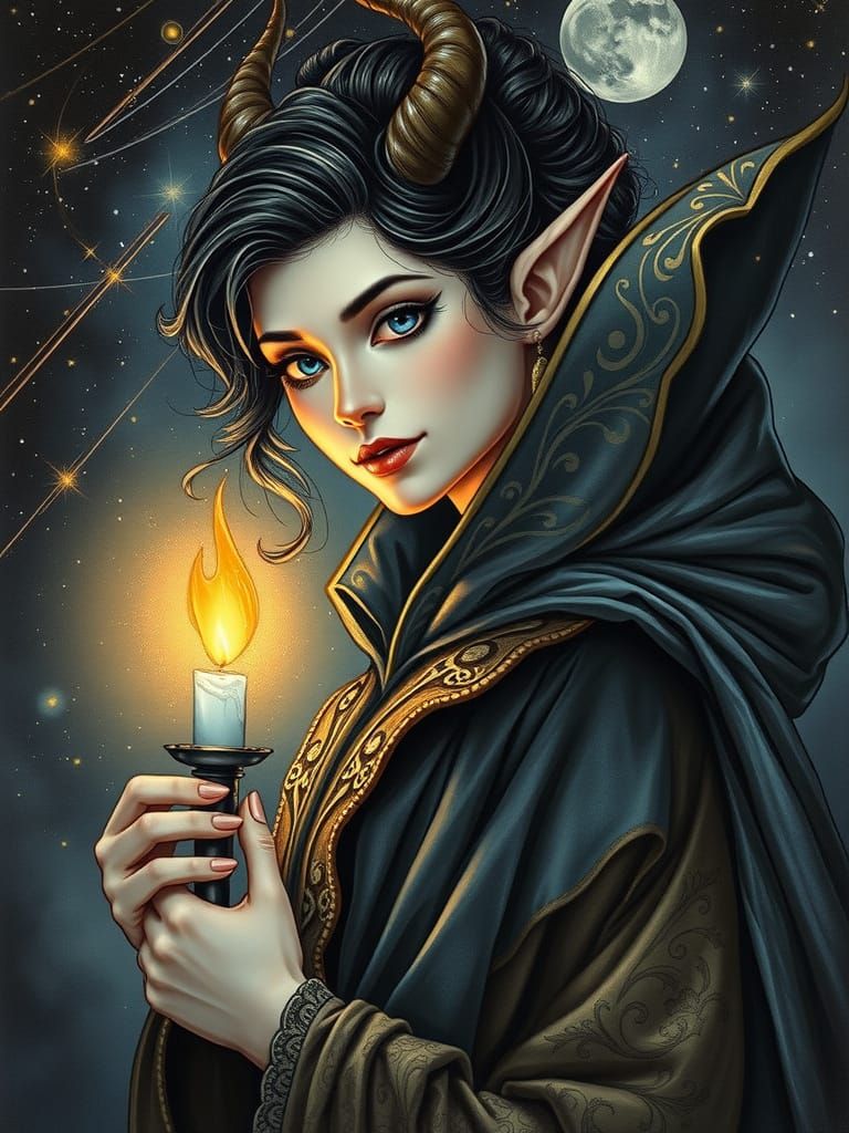 Elegant Ettin Enchantress Under Starry Skies