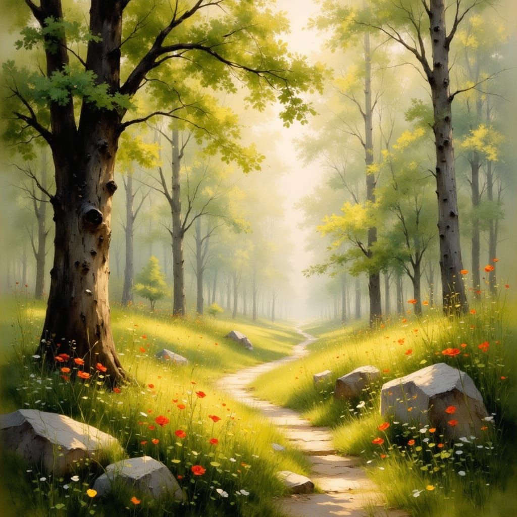 Impressionistic Breeze Through Sunlight on Leaves