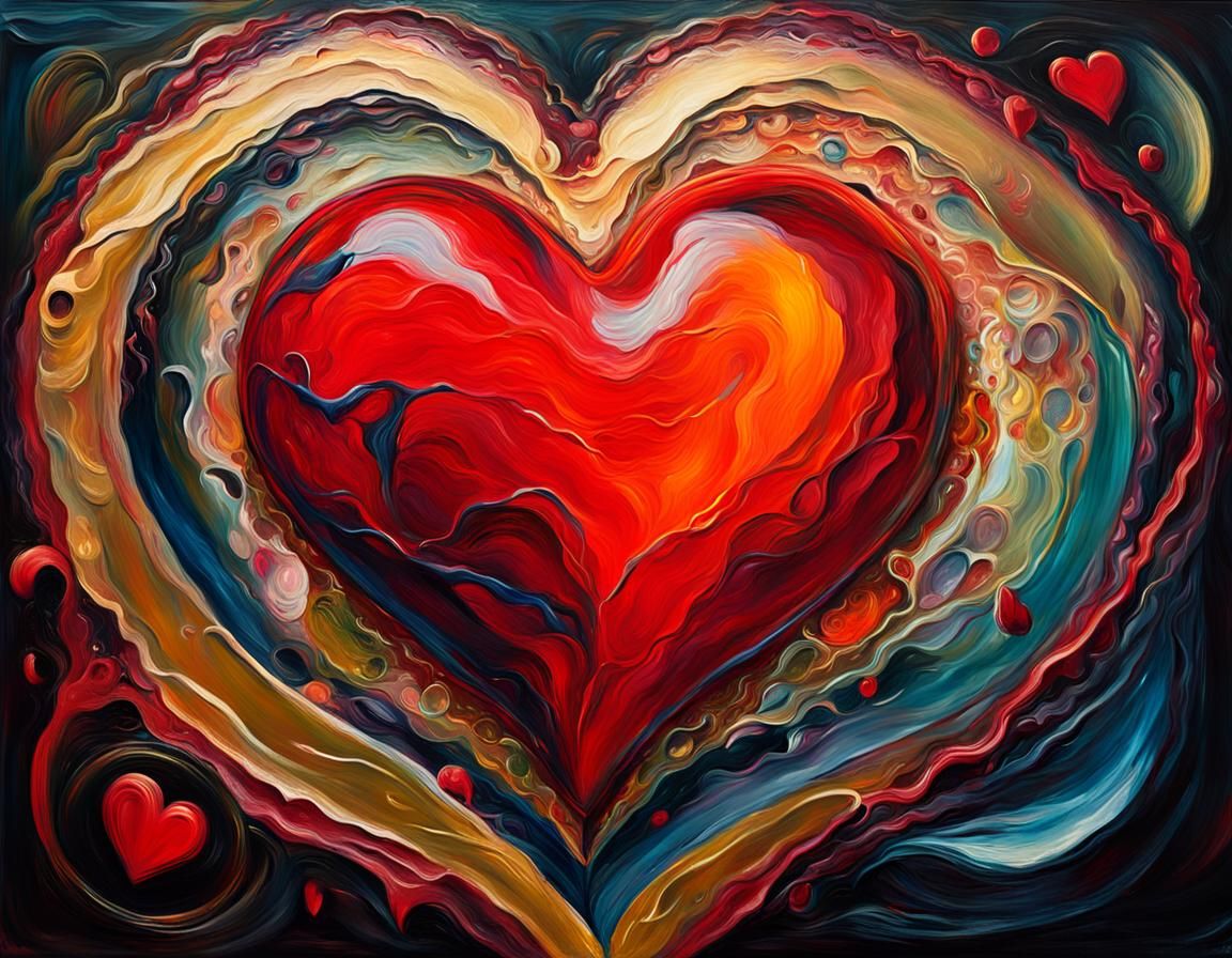 Abstract Heart in Surreal Melting Oil Painting