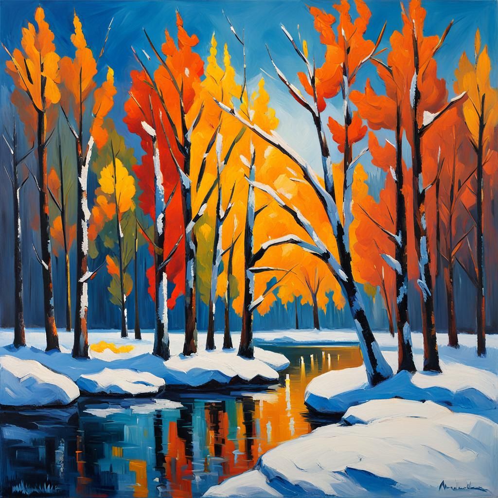 Fauvist Winter Landscape with Impasto Texture