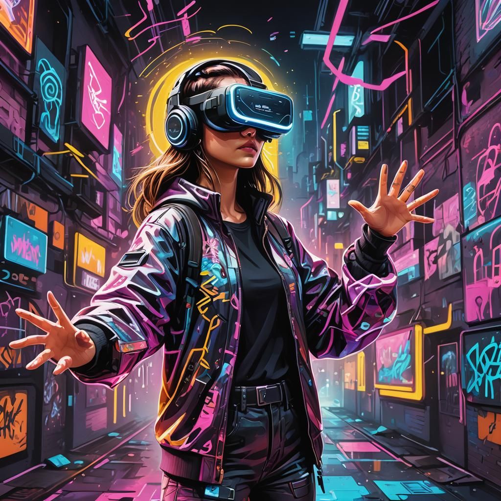 Cyberpunk Girl in VR Graffiti Art