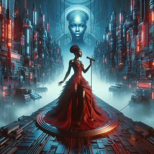 Singer in Cyberpunk Bar: Detailed Matte Painting