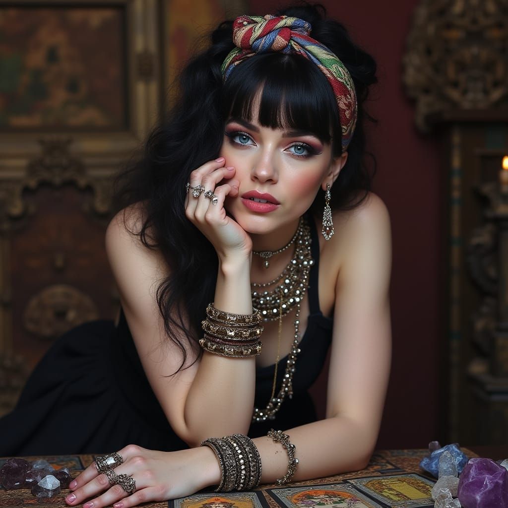 Glamorous Woman with Tarot Cards in Digital Art Style