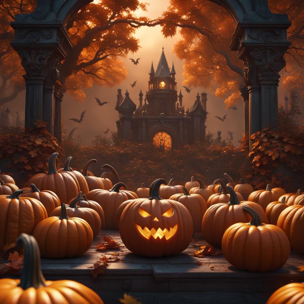 Intricate Pumpkin Carving in Fantasy Concept Art Style