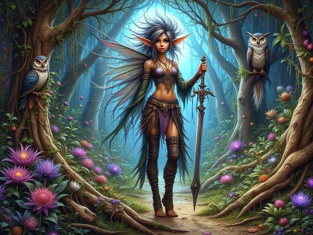 Moonlight Elf Warrior in Enchanted Forest