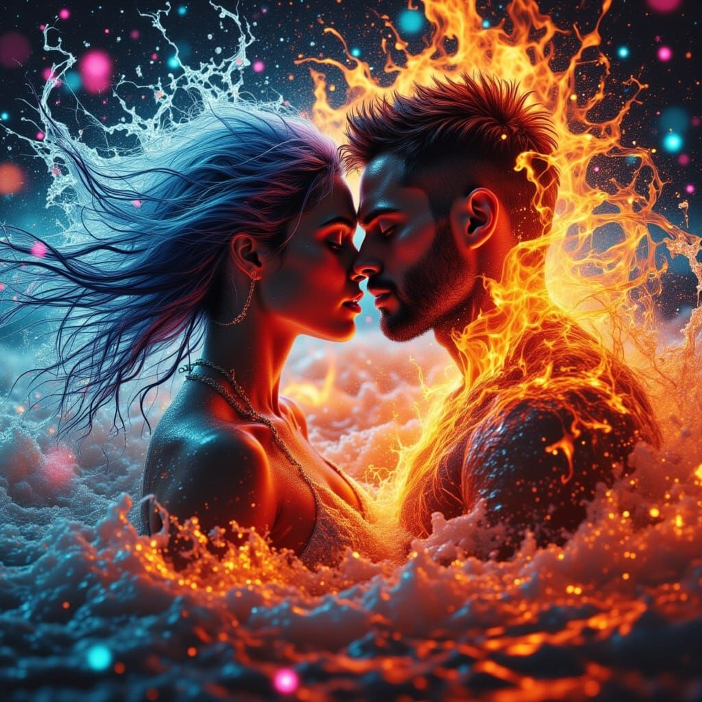 Cyberpunk Woman Commands Water in Hyperrealism