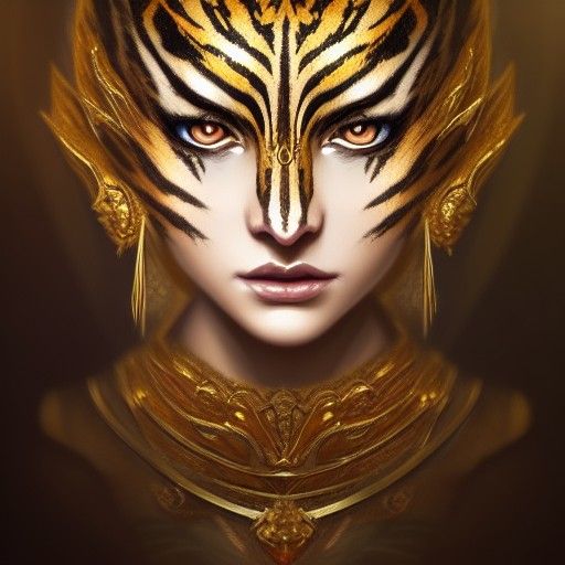 Regal Tiger Queen with Gold Crown: Digital Art