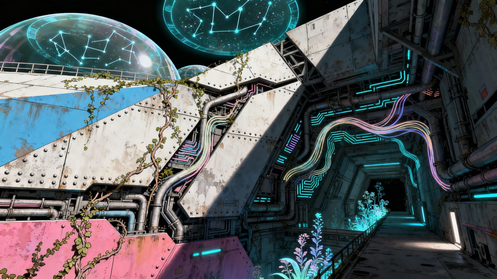 Futuristic Industrial Space Base in Bold Artistic Style
