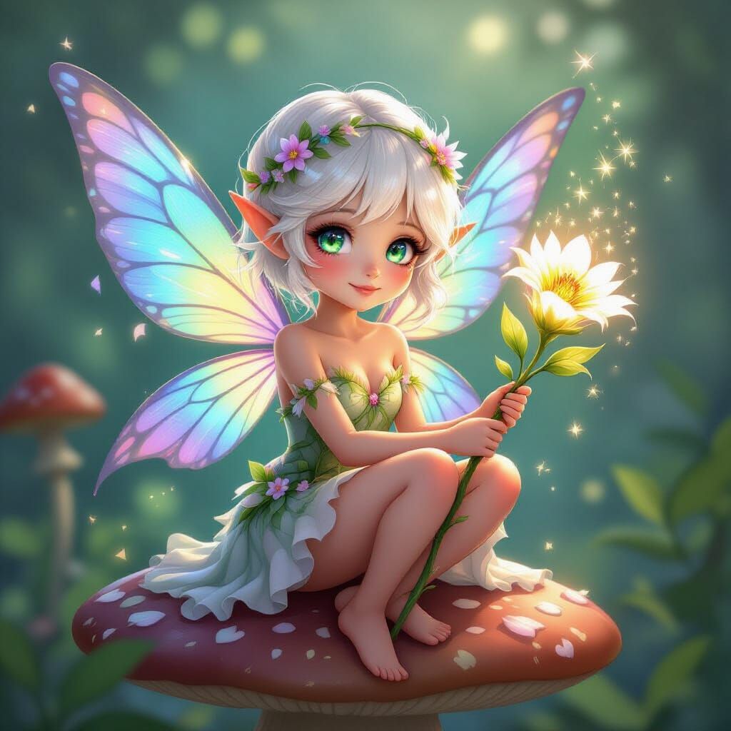 Radiant Pixie with Butterfly Wings and Flower Staff
