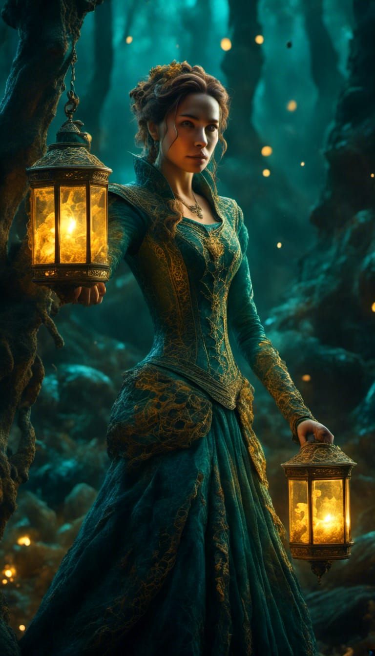 Woman with Dragon in Whimsical Forest Art