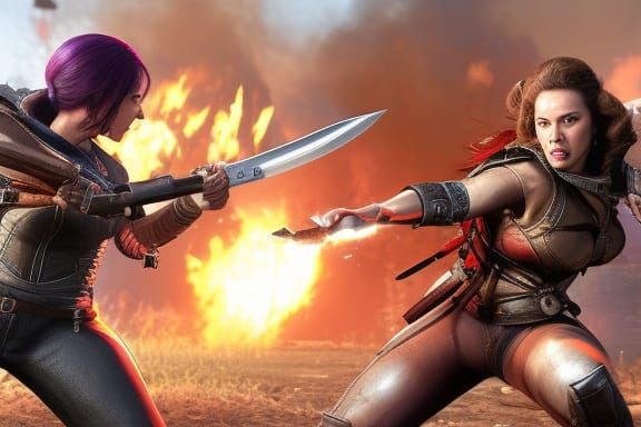 Hyperrealistic Knife Fight Between Two Women