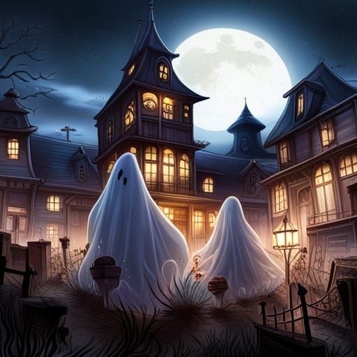 Graveyard Sheet Ghosts in Anime Style