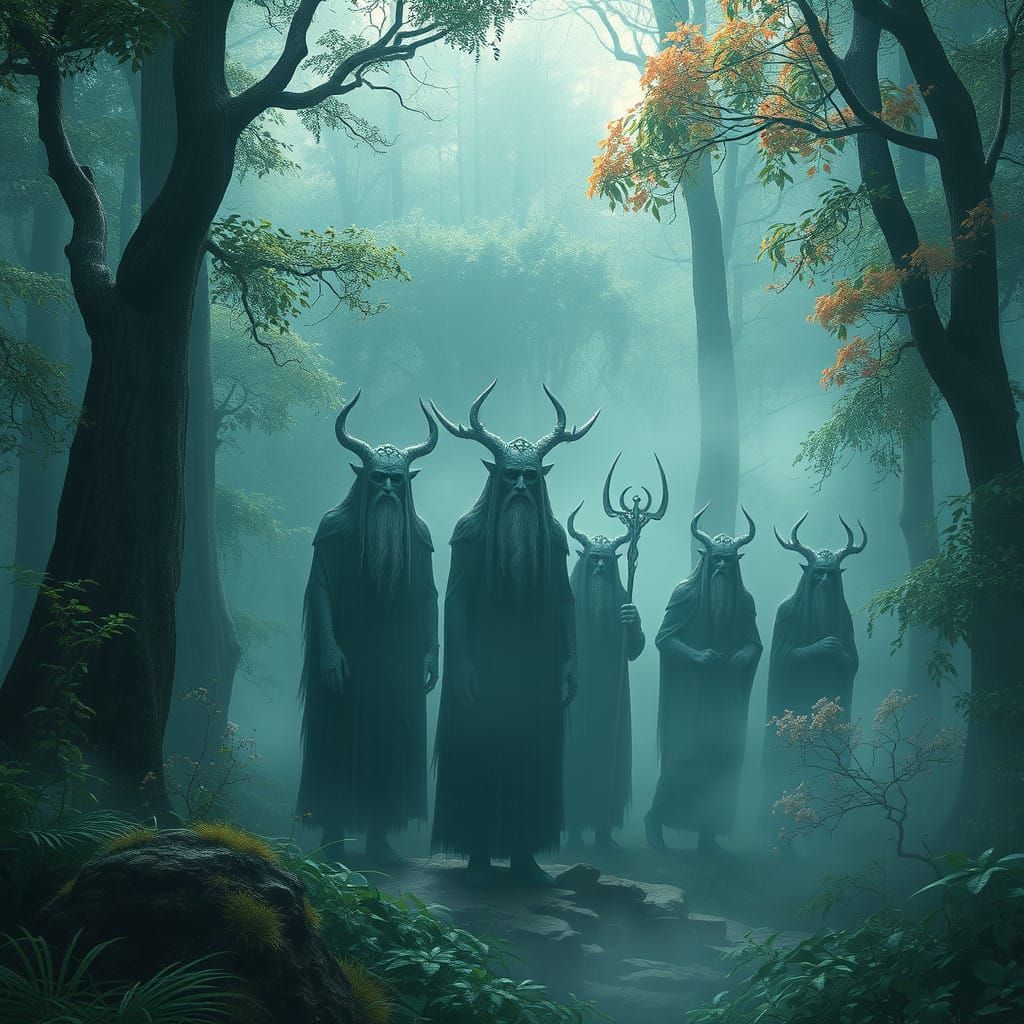 Ethereal Gathering of Ancient Pagan Ancestors in Vibrant For...