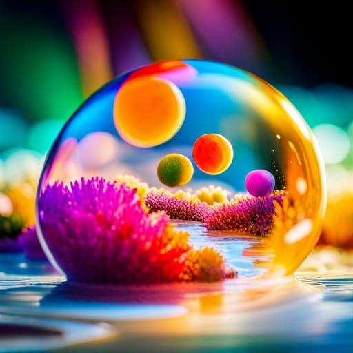 Enchanted Miniworld in Colorful Bubble, Acrylic Splash Art