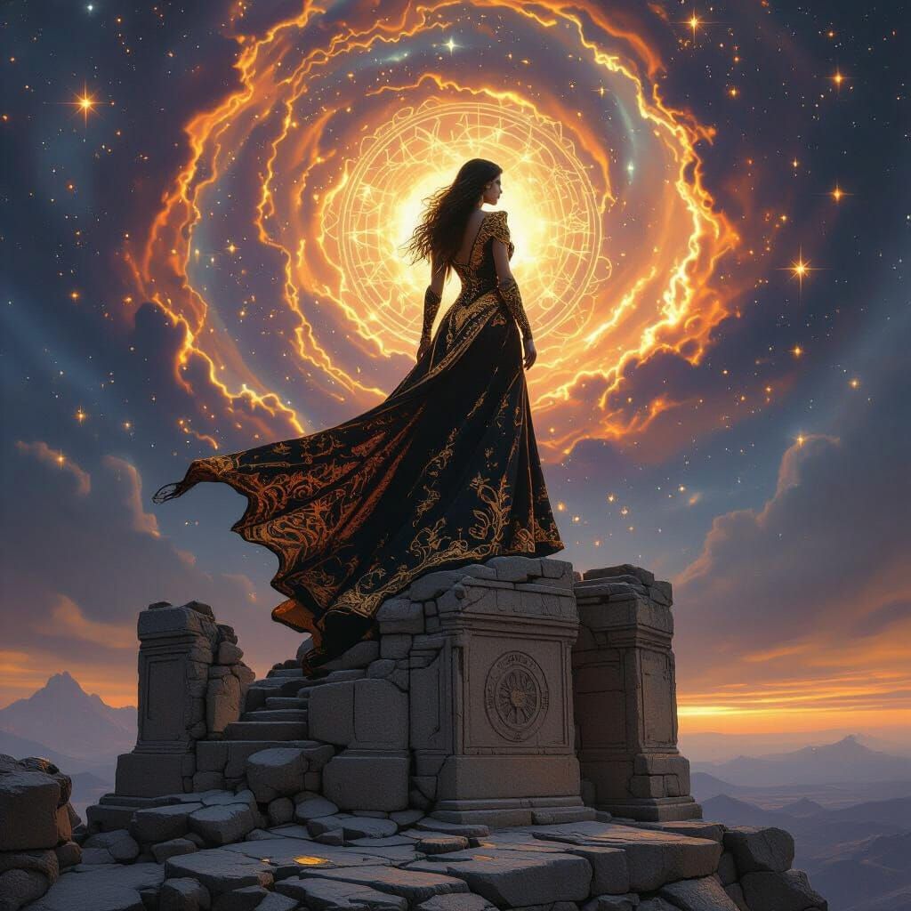 Epic Fantasy Woman in Gold and Obsidian