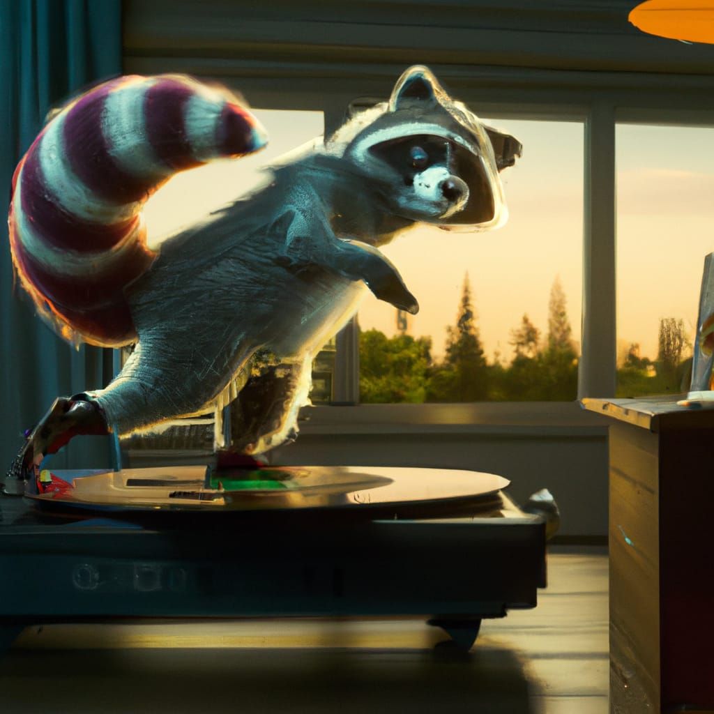 Stylish Raccoon on a Vinyl Record Player