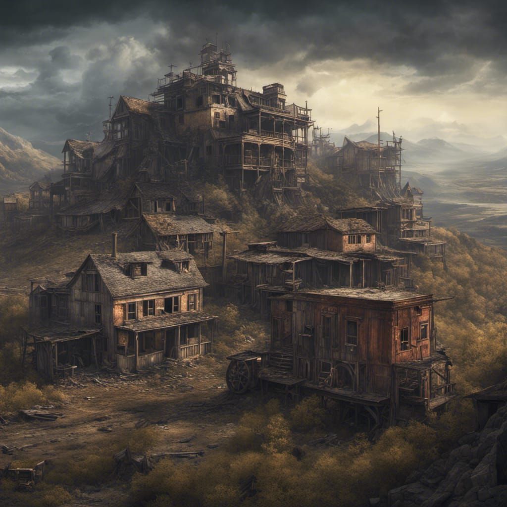 Atmospheric Digital Painting of Abandoned Mining Town