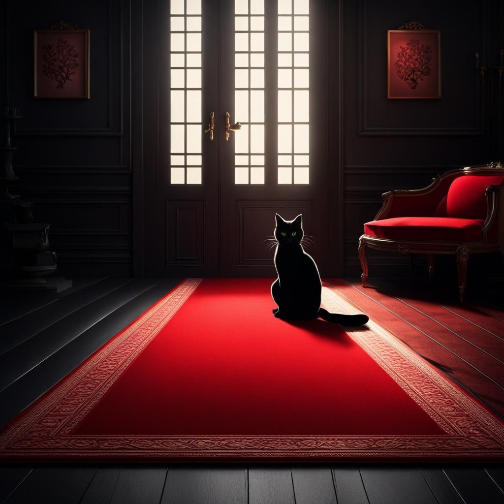 Black Cat in Dark Room with Dynamic Lighting